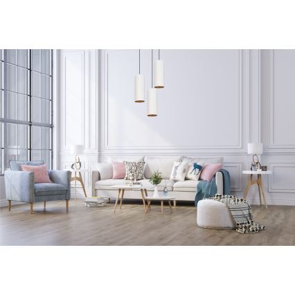 Lámpara colgante con cable AVALO 3xE27/60W/230V Ø 35 cm blanca/cobre