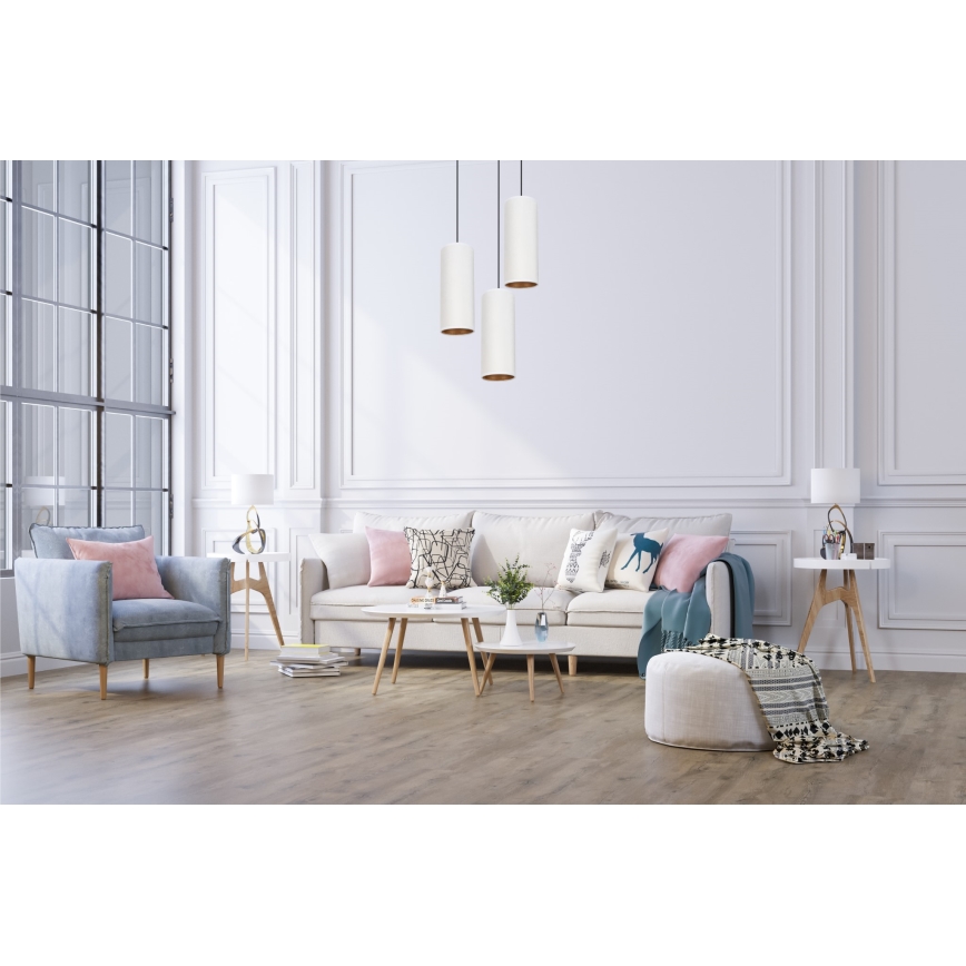 Lámpara colgante con cable AVALO 3xE27/60W/230V Ø 35 cm blanca/cobre