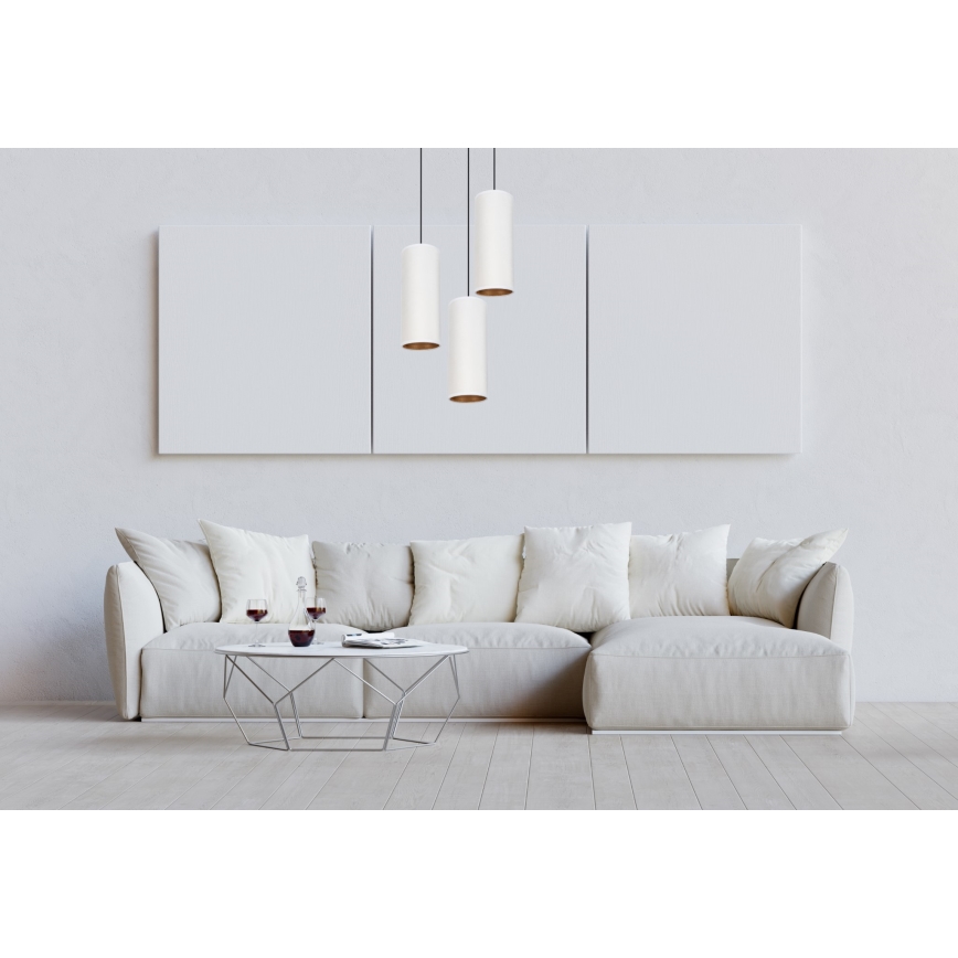 Lámpara colgante con cable AVALO 3xE27/60W/230V Ø 35 cm blanca/cobre