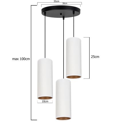 Lámpara colgante con cable AVALO 3xE27/60W/230V Ø 35 cm blanca/cobre