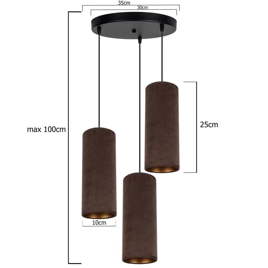 Lámpara colgante con cable AVALO 3xE27/60W/230V diámetro 35 cm marrón/cobre