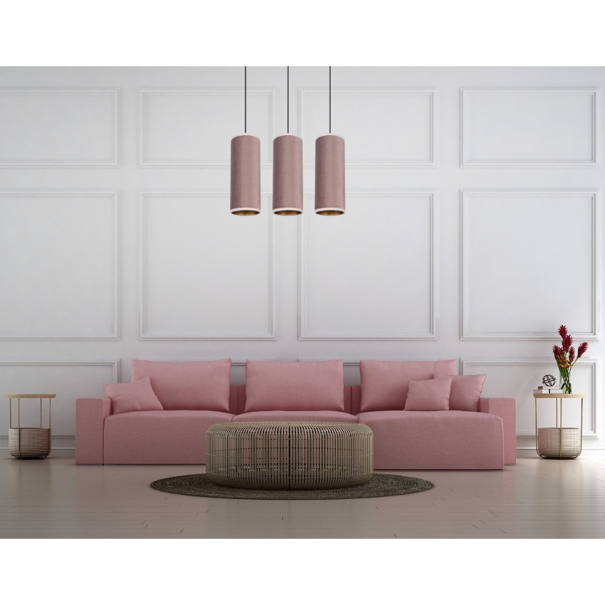 Lámpara colgante con cable AVALO 3xE27/60W/230V rosa/cobre
