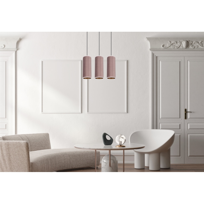 Lámpara colgante con cable AVALO 3xE27/60W/230V rosa/cobre