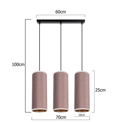 Lámpara colgante con cable AVALO 3xE27/60W/230V rosa/cobre