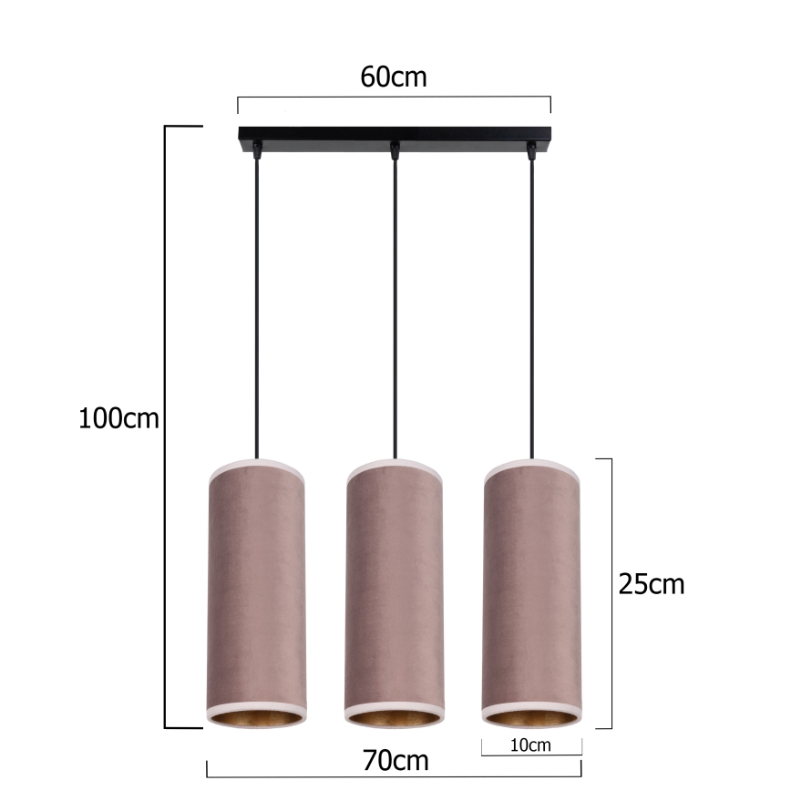 Lámpara colgante con cable AVALO 3xE27/60W/230V rosa/cobre