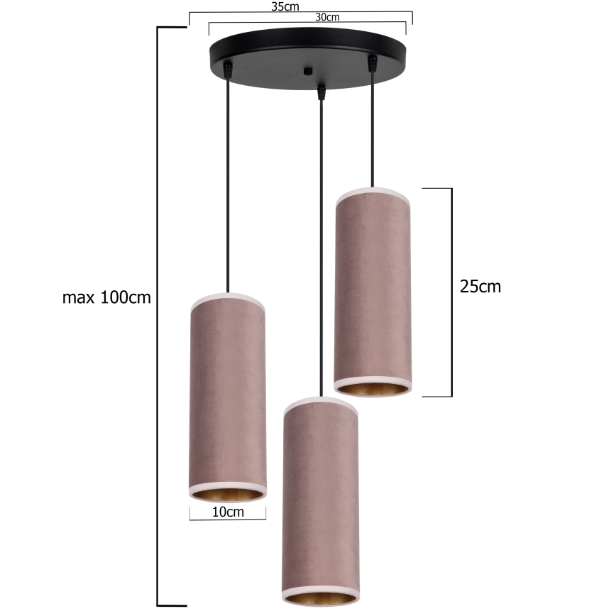Lámpara colgante con cable AVALO 3xE27/60W/230V Ø 35 cm rosa/cobre