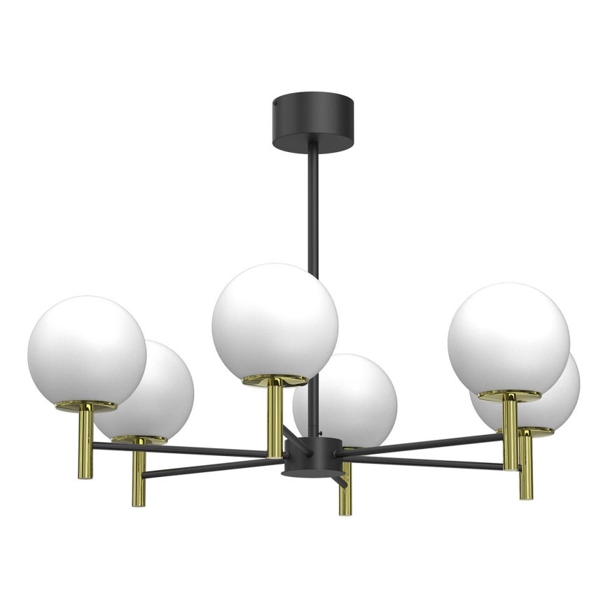 Lámpara colgante AWINION 6xE27/15W/230V blanco/dorado/negro