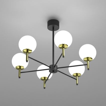 Lámpara colgante AWINION 6xE27/15W/230V blanco/dorado/negro