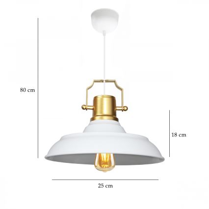 Lámpara colgante AYD 1xE27/40W/230V blanca/dorada