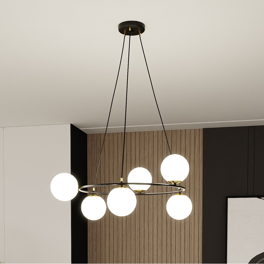 Lámpara colgante AZURA 6xE14/10W/230V negro/blanco