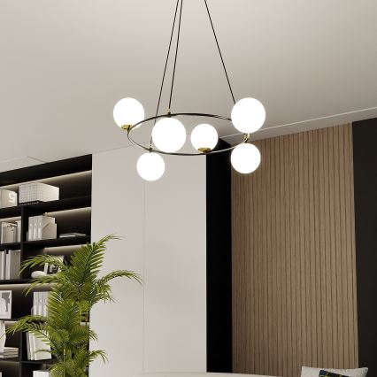 Lámpara colgante AZURA 6xE14/10W/230V negro/blanco