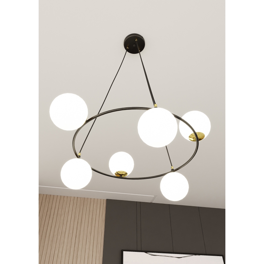 Lámpara colgante AZURA 6xE14/10W/230V negro/blanco