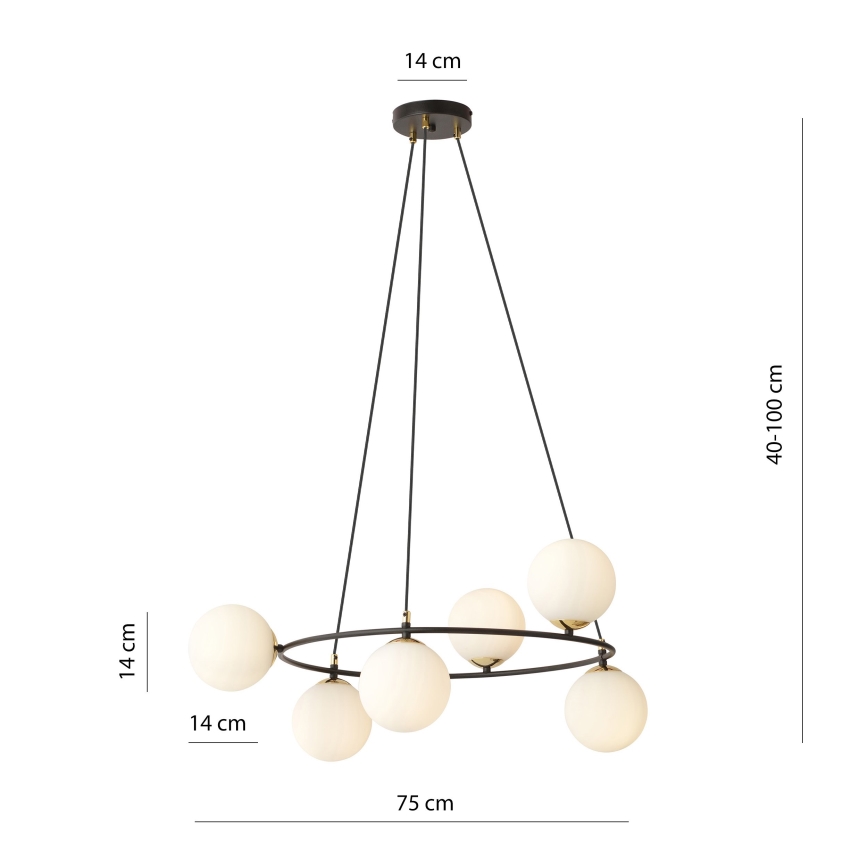 Lámpara colgante AZURA 6xE14/10W/230V negro/blanco