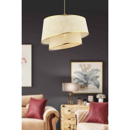 Lámpara colgante BARETTE 1xE27/60W/230V crema/dorada