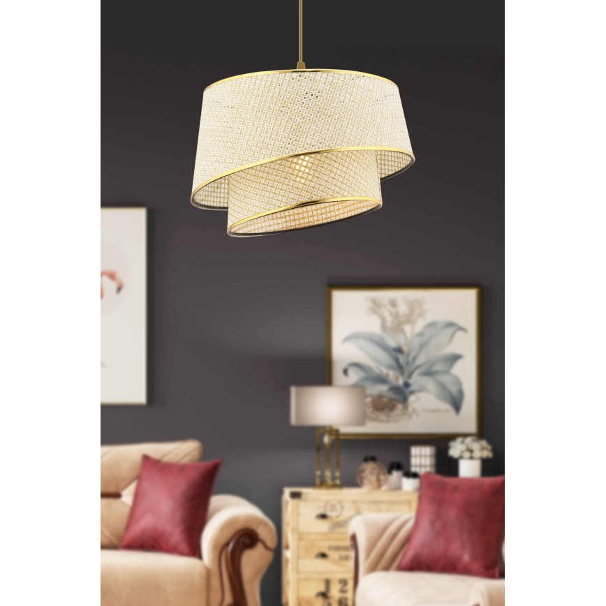 Lámpara colgante BARETTE 1xE27/60W/230V crema/dorada