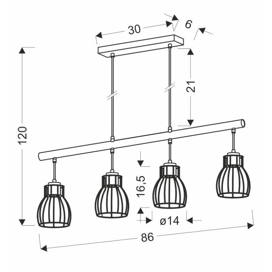 Lámpara colgante BERNITA 4xE27/60W/230V