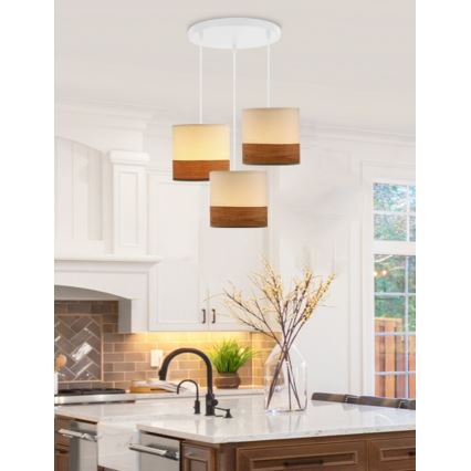 Lámpara colgante BIANCO 3xE27/40W/230V blanco/marrón