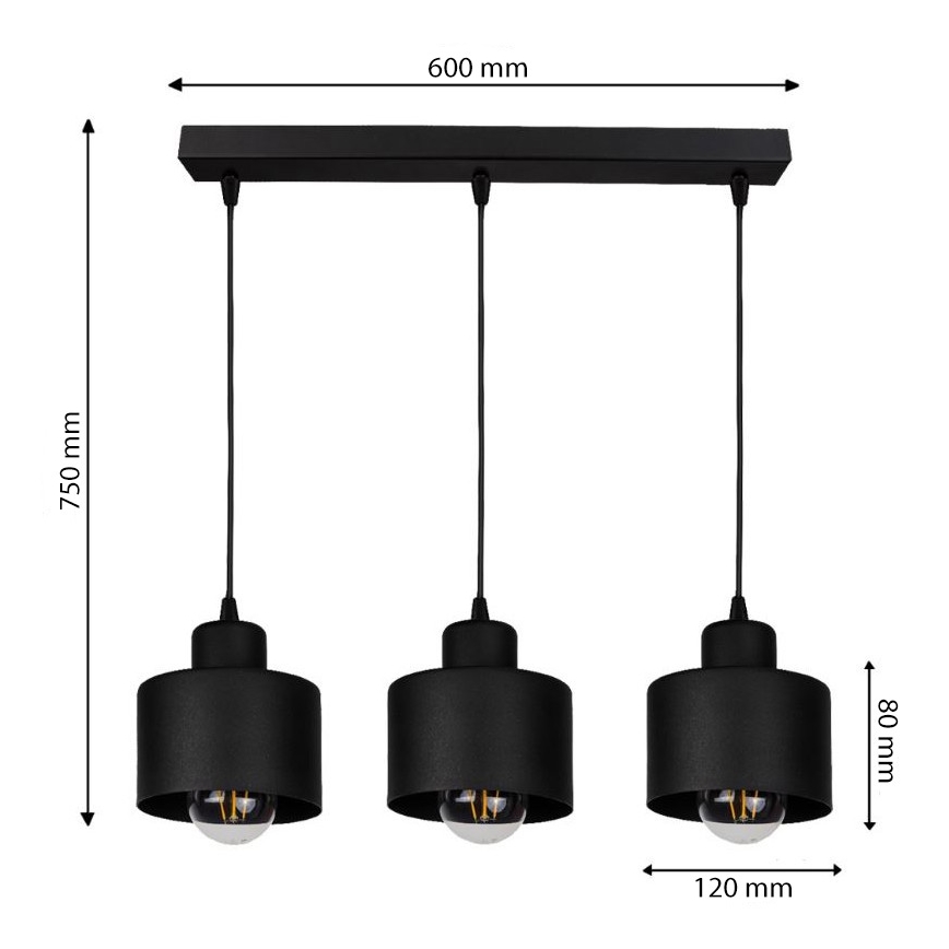 Lámpara colgante BODO 3xE27/60W/230V