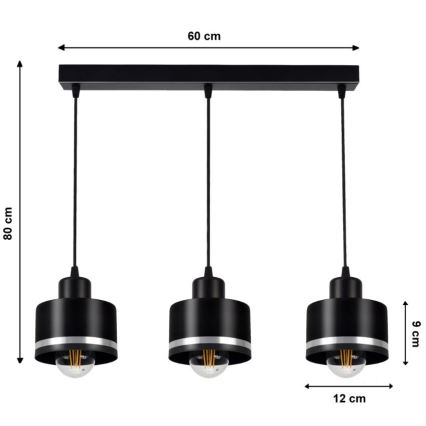 Lámpara colgante BODO SILVER 3xE27/60W/230V