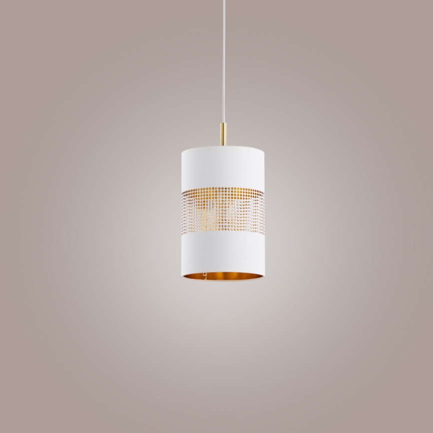 Lámpara colgante BOGART 1xE27/15W/230V blanco/dorado