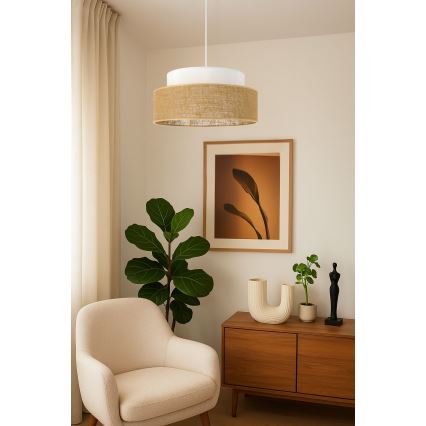 Lámpara colgante BOHO 1xE27/60W/230V diá. 40 cm blanco/beige