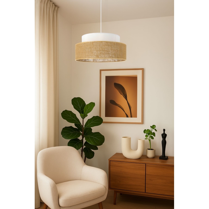 Lámpara colgante BOHO 1xE27/60W/230V diá. 40 cm blanco/beige