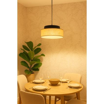 Lámpara colgante BOHO 1xE27/60W/230V diá. 40 cm negro/beige