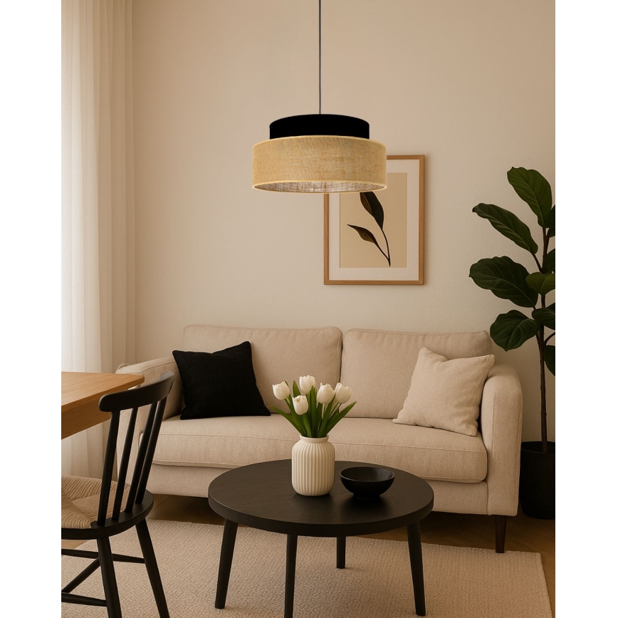 Lámpara colgante BOHO 1xE27/60W/230V diá. 40 cm negro/beige