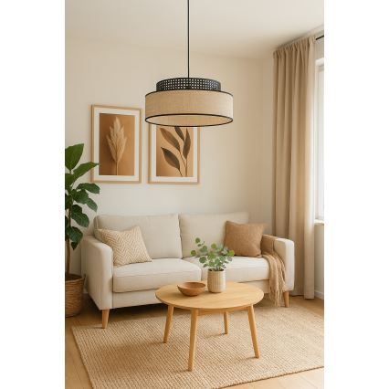 Lámpara colgante BOHO 1xE27/60W/230V diá. 40 cm negro/ratán