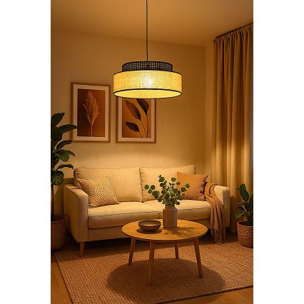 Lámpara colgante BOHO 1xE27/60W/230V diá. 40 cm negro/ratán