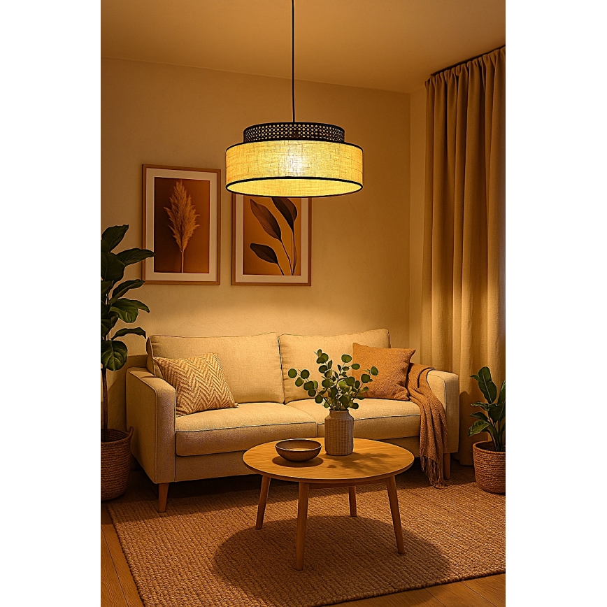 Lámpara colgante BOHO 1xE27/60W/230V diá. 40 cm negro/ratán