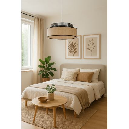 Lámpara colgante BOHO 1xE27/60W/230V diá. 40 cm negro/ratán