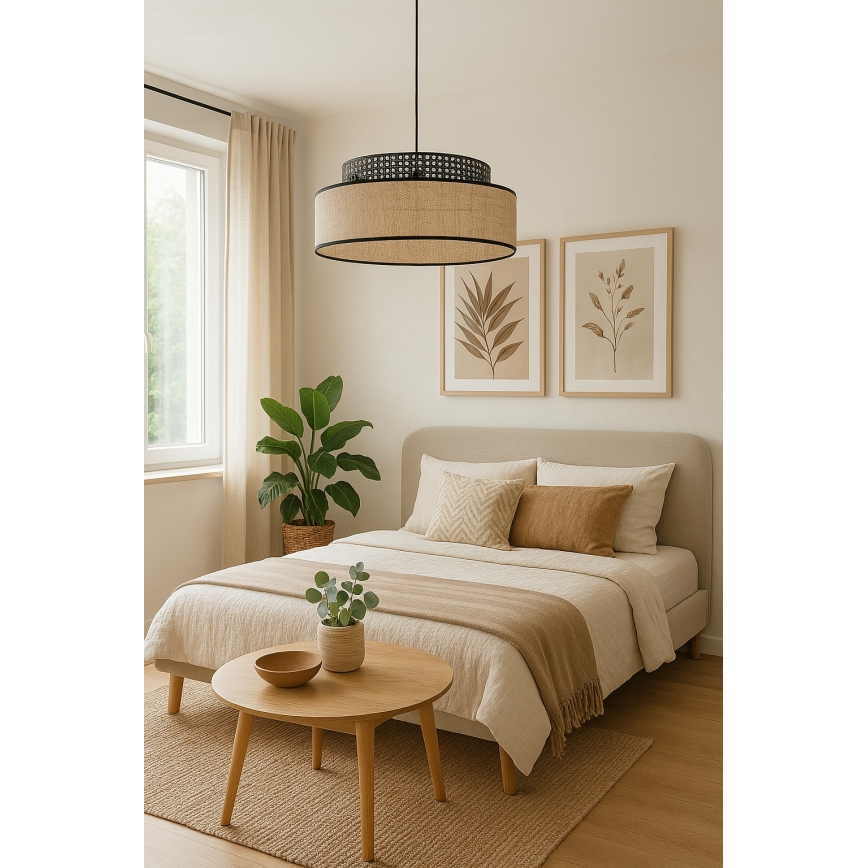 Lámpara colgante BOHO 1xE27/60W/230V diá. 40 cm negro/ratán