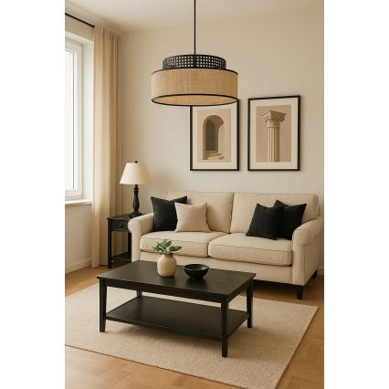 Lámpara colgante BOHO 1xE27/60W/230V diá. 40 cm negro/ratán