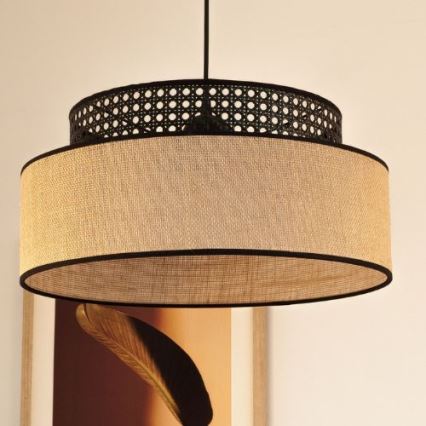 Lámpara colgante BOHO 1xE27/60W/230V diá. 40 cm negro/ratán