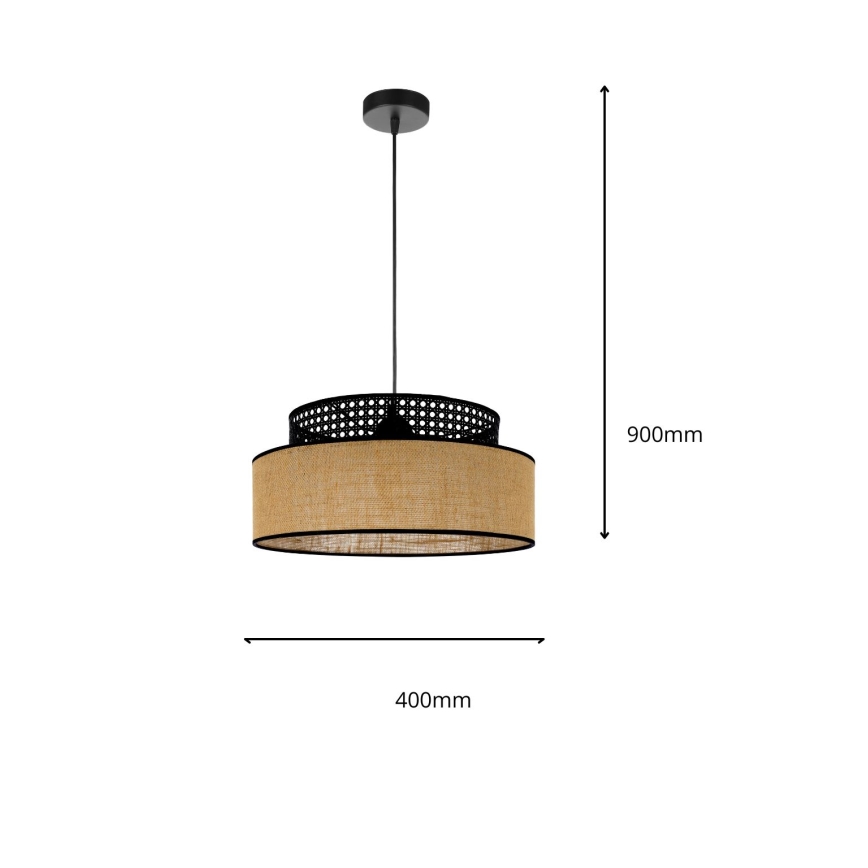 Lámpara colgante BOHO 1xE27/60W/230V diá. 40 cm negro/ratán
