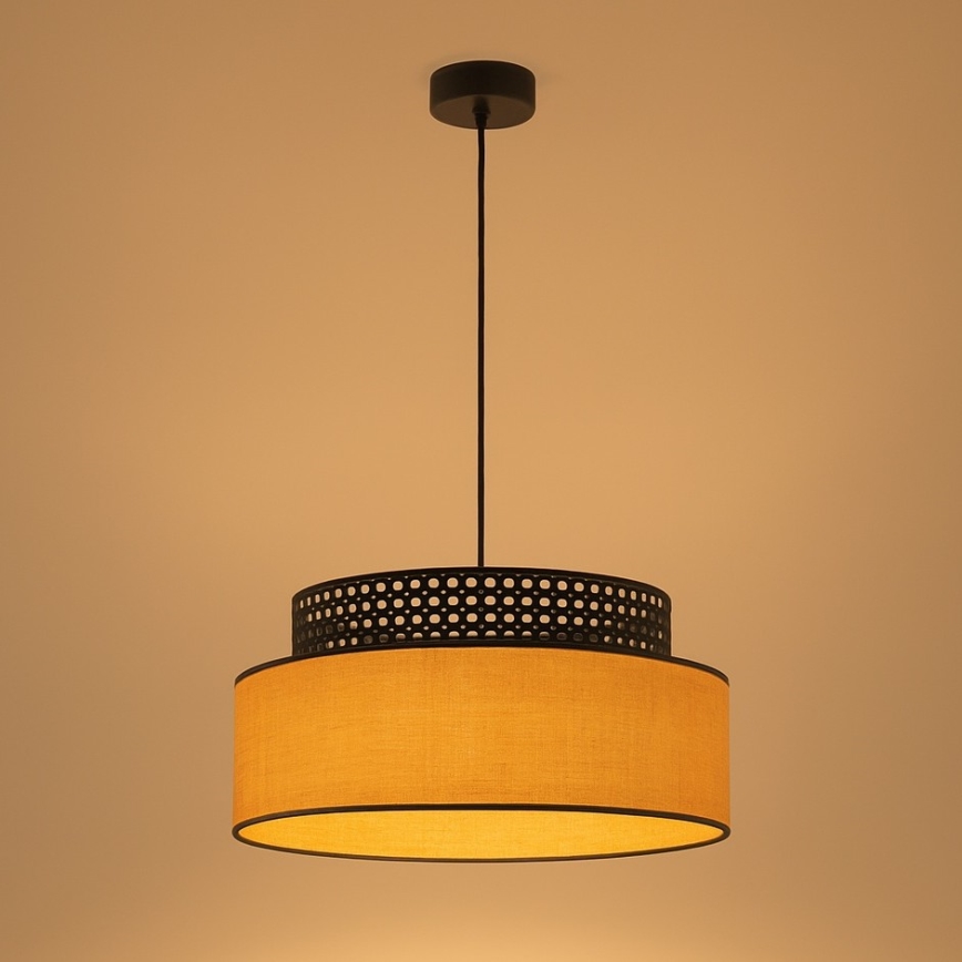 Lámpara colgante BOHO 1xE27/60W/230V negro/ratán