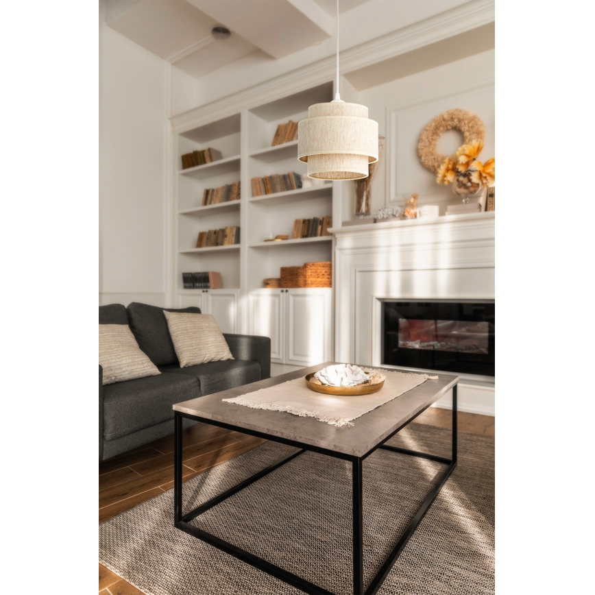 Lámpara colgante BOHO con cable 1xE27/60W/230V Ø 20 cm blanca