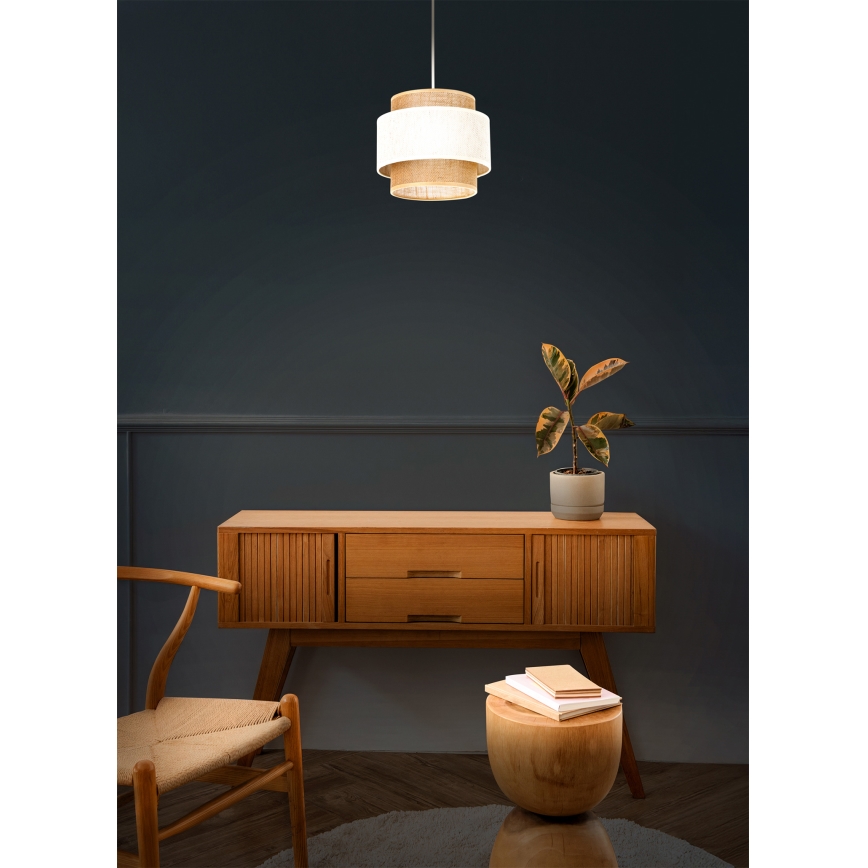 Lámpara colgante BOHO con cable 1xE27/60W/230V Ø 20 cm crema/juta