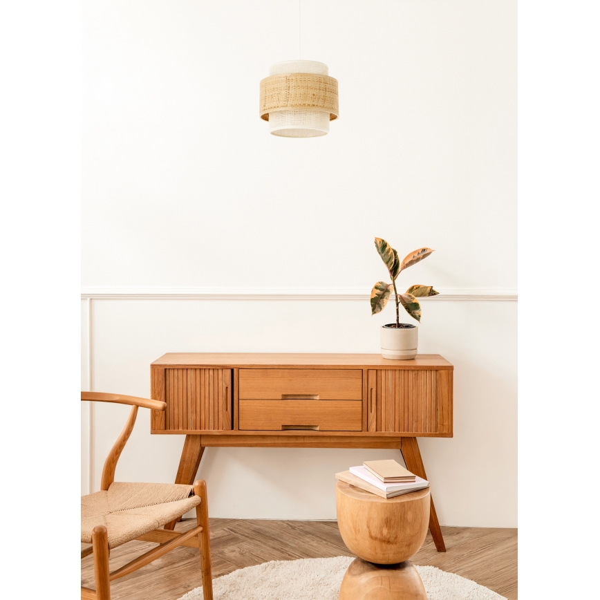 Lámpara colgante BOHO con cable 1xE27/60W/230V Ø 20 cm yute/crema