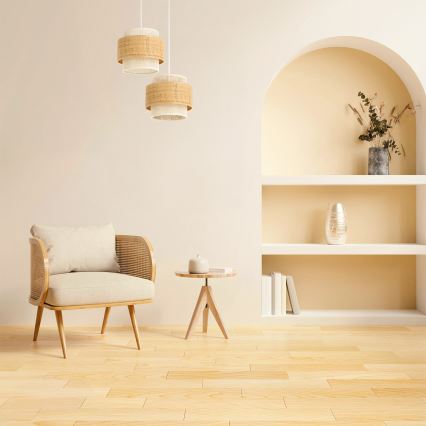 Lámpara colgante BOHO con cable 2xE27/60W/230V yute/crema