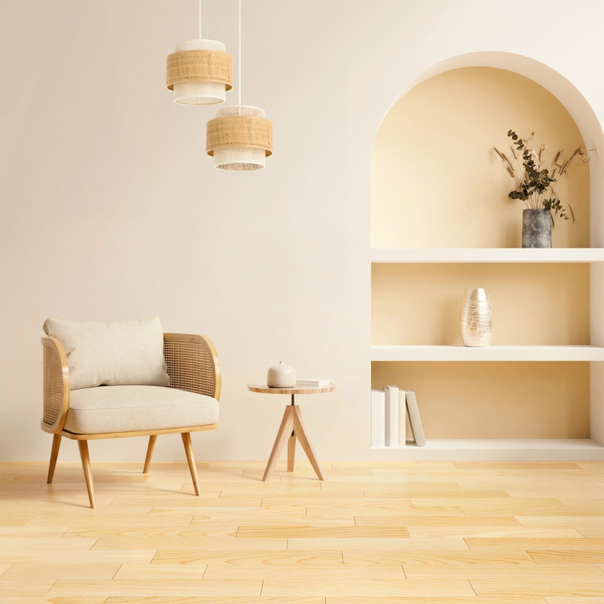 Lámpara colgante BOHO con cable 2xE27/60W/230V yute/crema