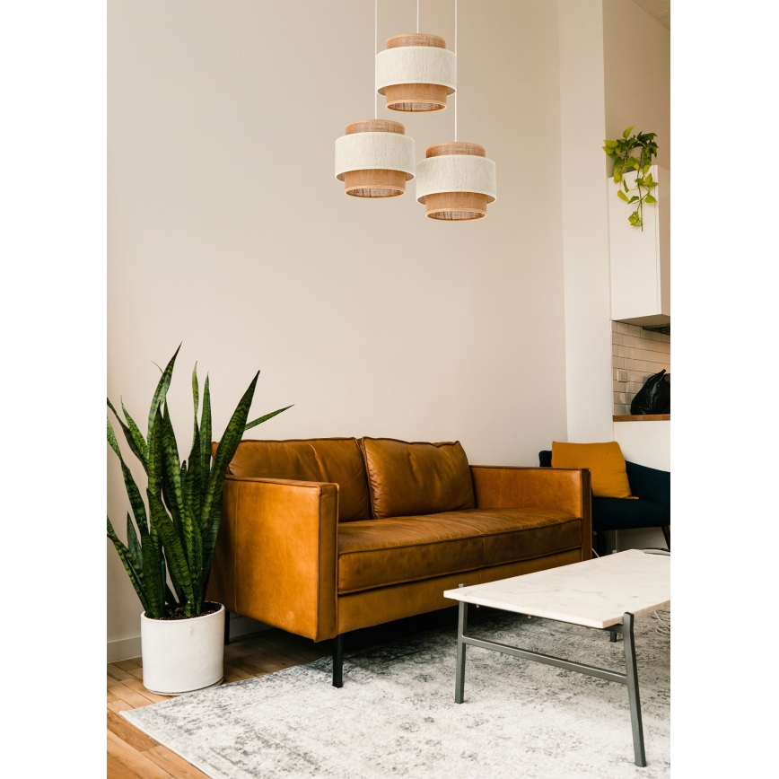 Lámpara colgante BOHO con cable 3xE27/60W/230V crema/yute