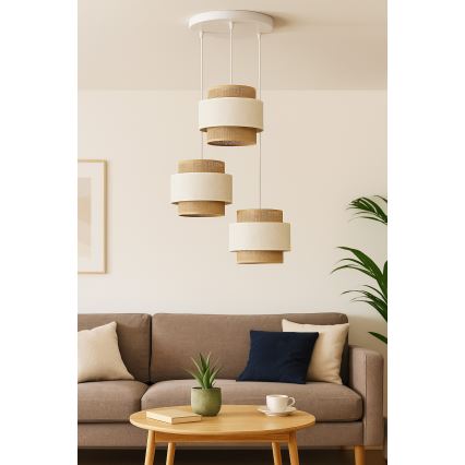 Lámpara colgante BOHO con cable 3xE27/60W/230V crema/yute