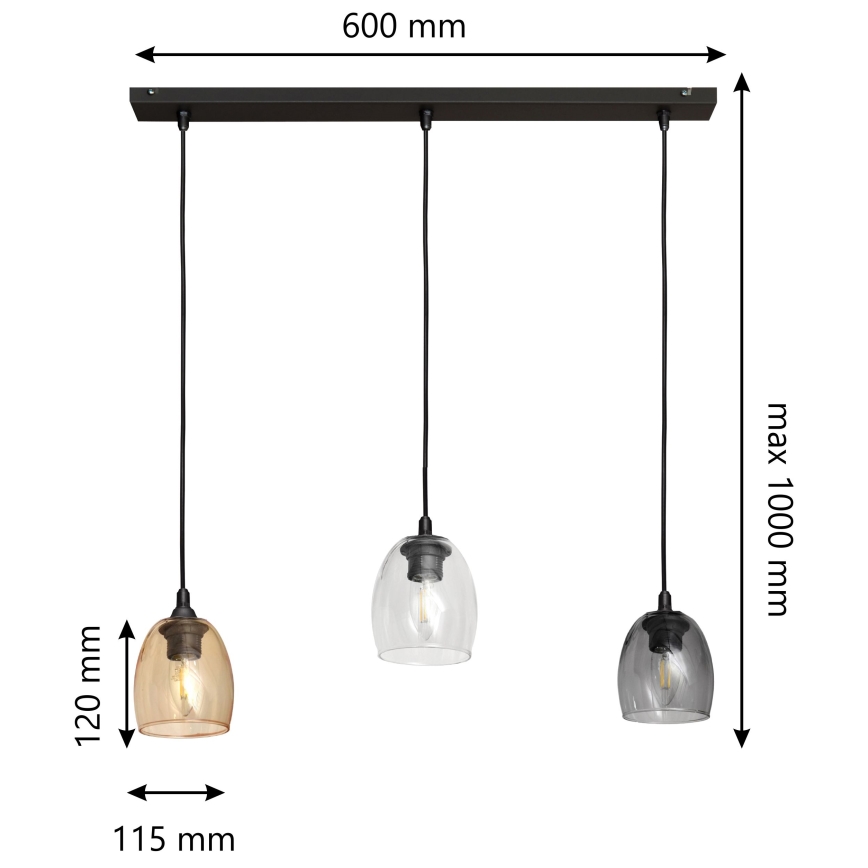 Lámpara colgante BRILLANT 3xE27/15W/230V beige/transparente/gris