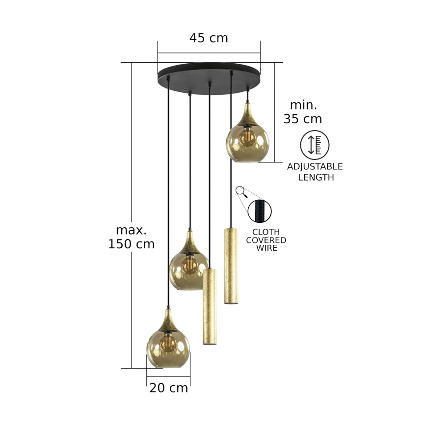 Lámpara colgante CALYPSO 2xGU10/60W/230V + 3xE27/60W negro/dorado
