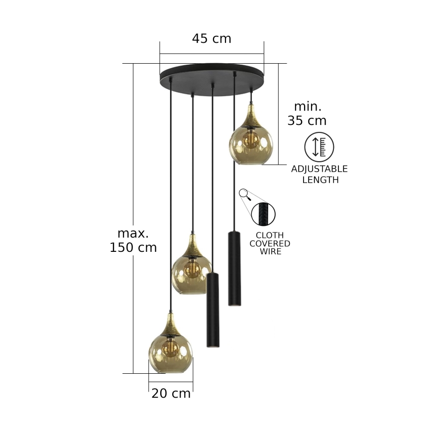 Lámpara colgante CALYPSO 2xGU10/60W/230V + 3xE27/60W negro/dorado