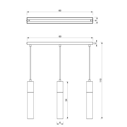 Lámpara colgante CASSA 3xGU10/8W/230V negro/dorado
