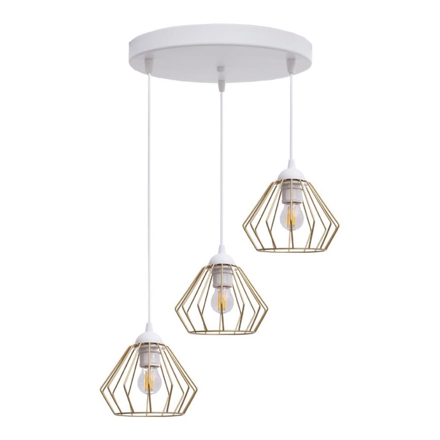 Lámpara colgante CEED GOLD 3xE27/60W/230V diá. 45 cm blanco/dorado