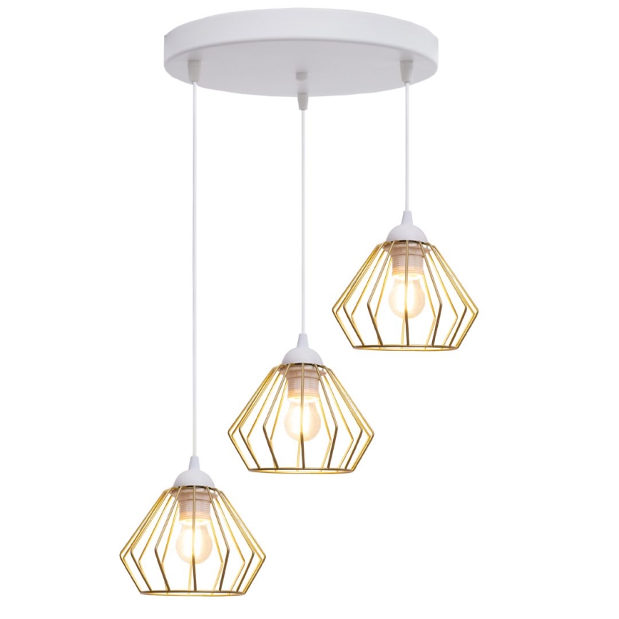 Lámpara colgante CEED GOLD 3xE27/60W/230V diá. 45 cm blanco/dorado